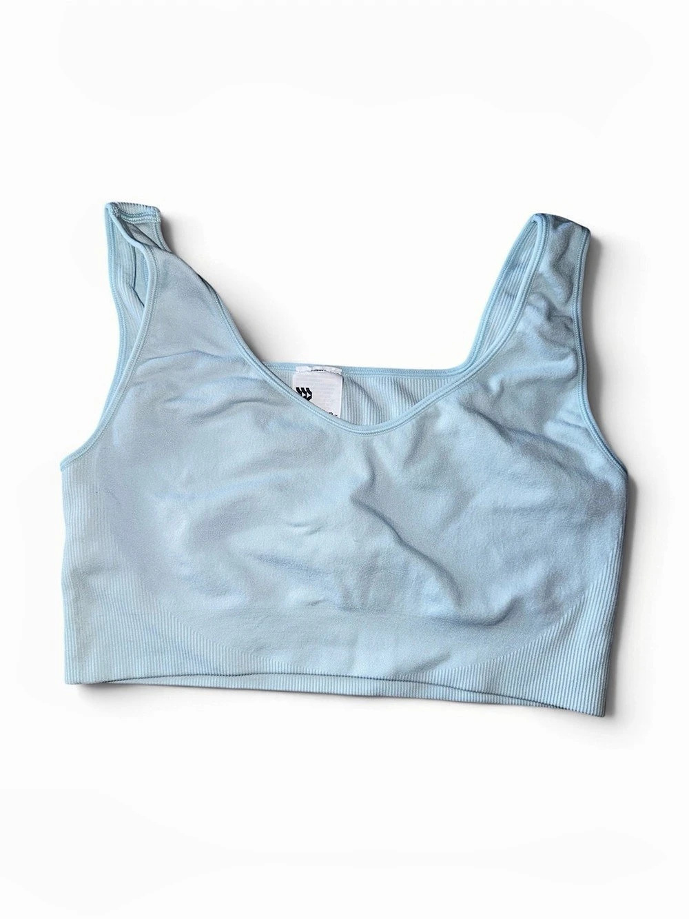 All In Motion Seamless Cropped Bra Top Ribbed Blue Large